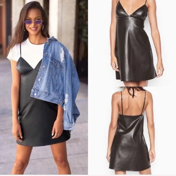 ✨HP✨ VS Faux Leather Slip Dress Vegan Babydoll XS - Picture 9 of 10